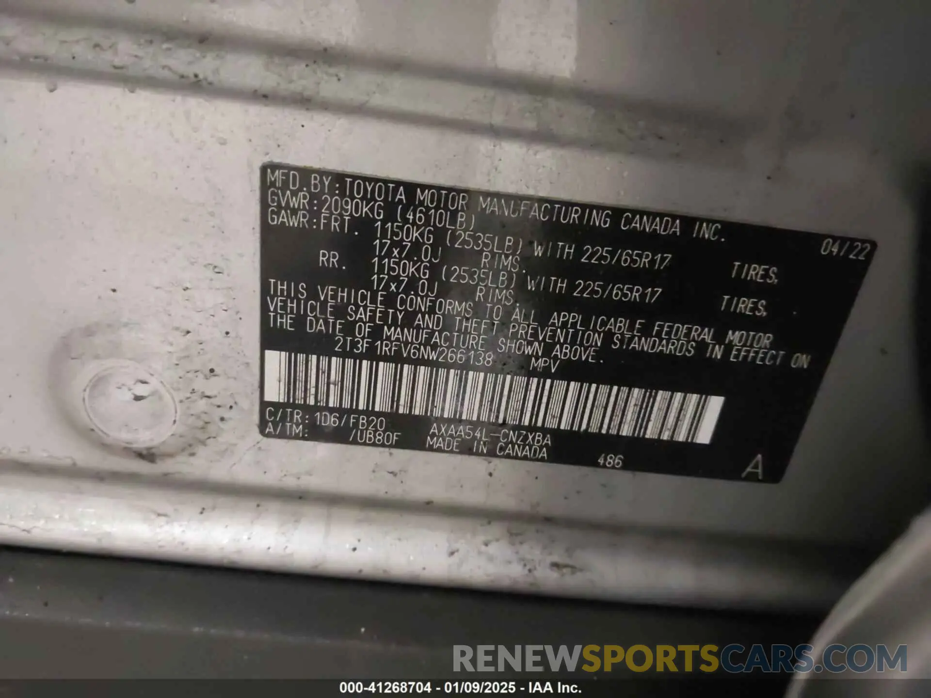 9 Photograph of a damaged car 2T3F1RFV6NW266138 TOYOTA RAV4 2022