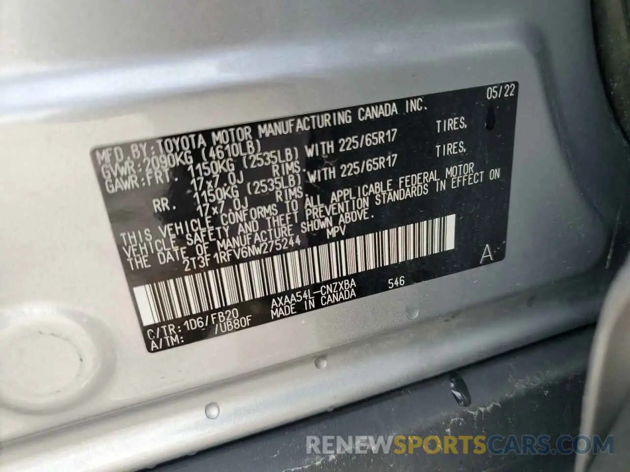 13 Photograph of a damaged car 2T3F1RFV6NW275244 TOYOTA RAV4 2022
