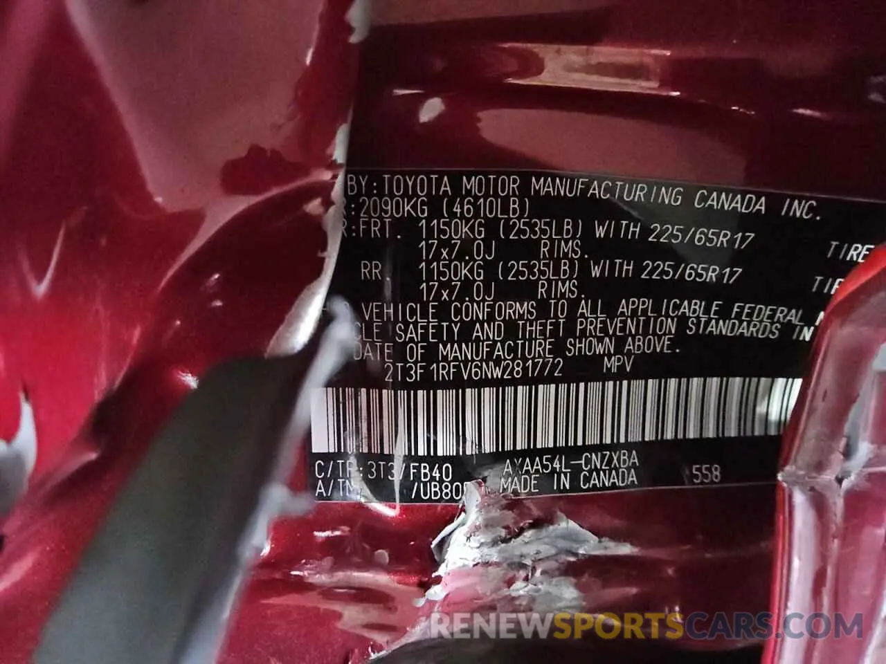 14 Photograph of a damaged car 2T3F1RFV6NW281772 TOYOTA RAV4 2022