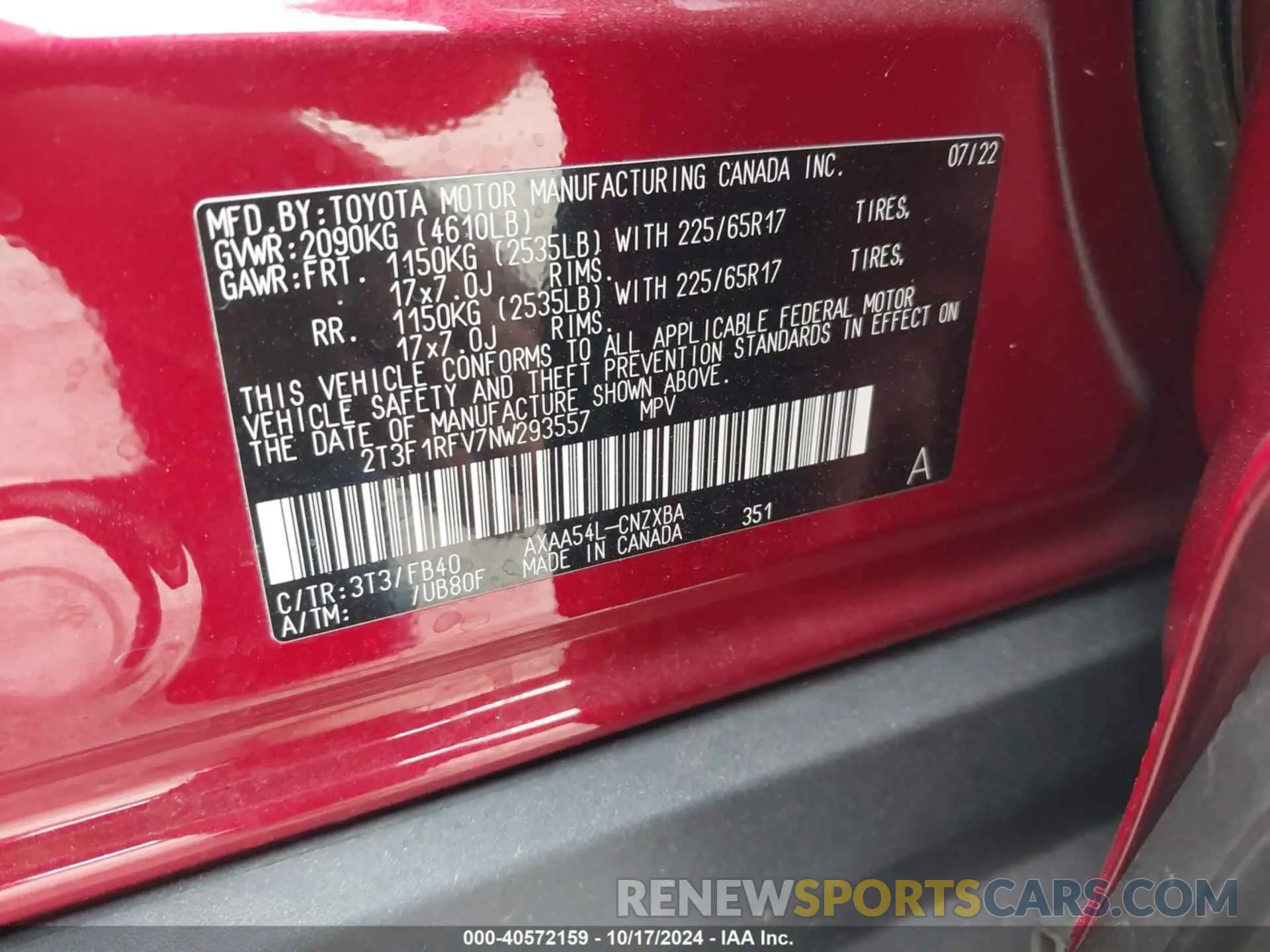 9 Photograph of a damaged car 2T3F1RFV7NW293557 TOYOTA RAV4 2022