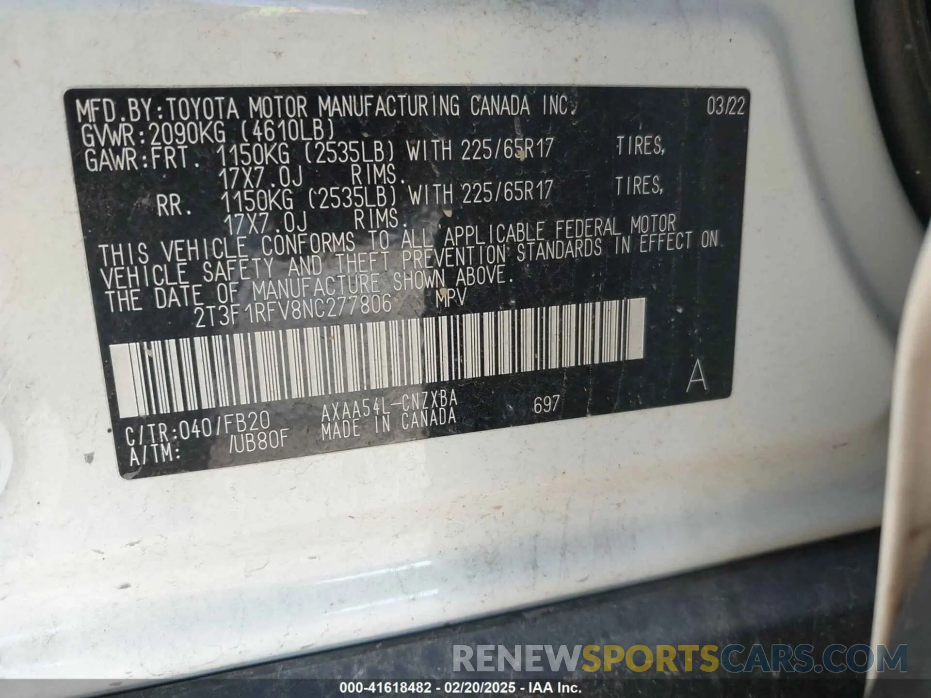 9 Photograph of a damaged car 2T3F1RFV8NC277806 TOYOTA RAV4 2022