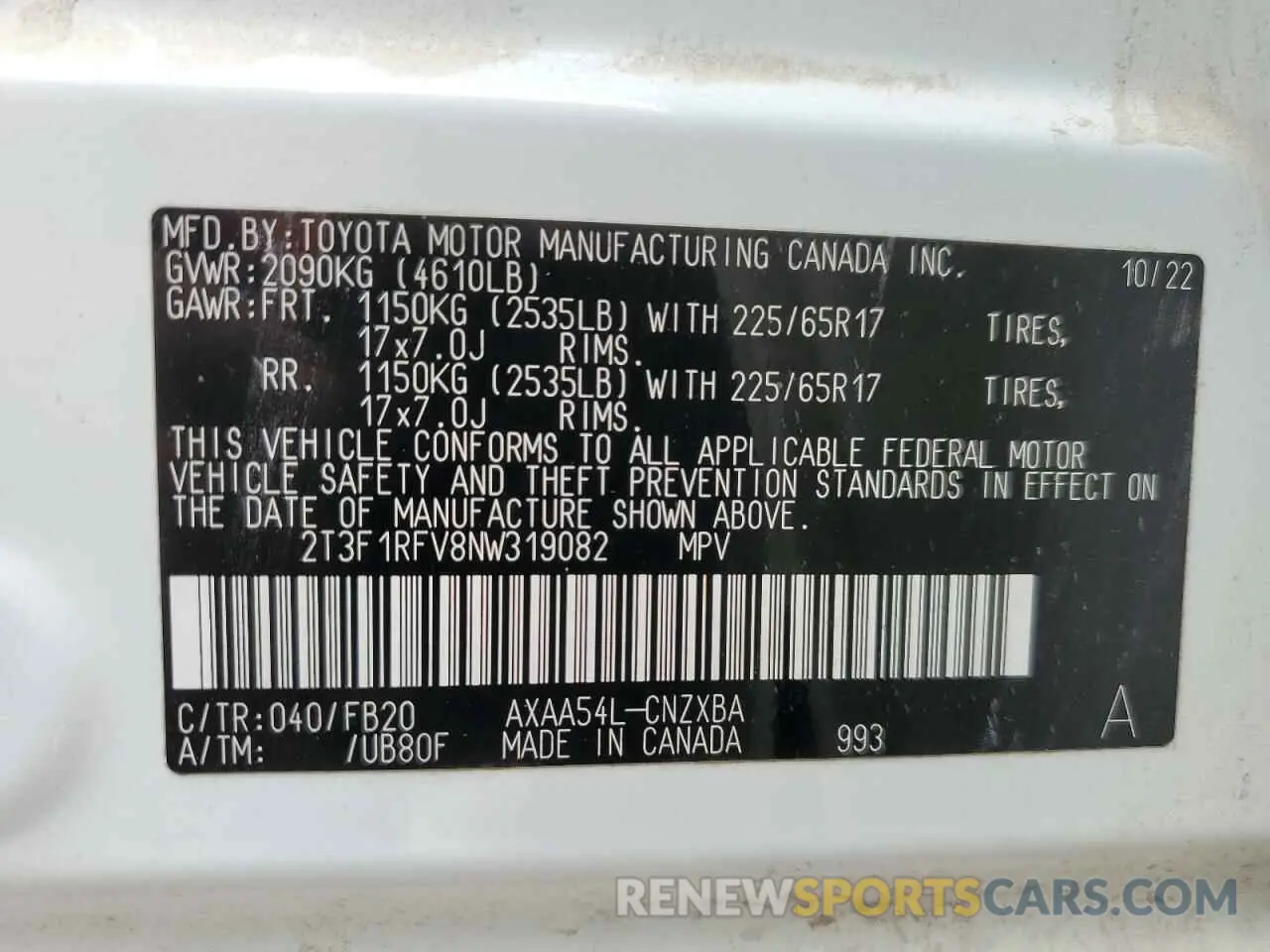 14 Photograph of a damaged car 2T3F1RFV8NW319082 TOYOTA RAV4 2022