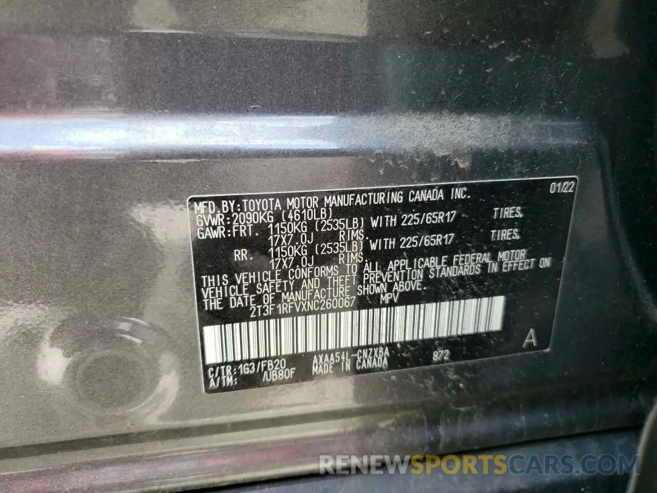 13 Photograph of a damaged car 2T3F1RFVXNC260067 TOYOTA RAV4 2022