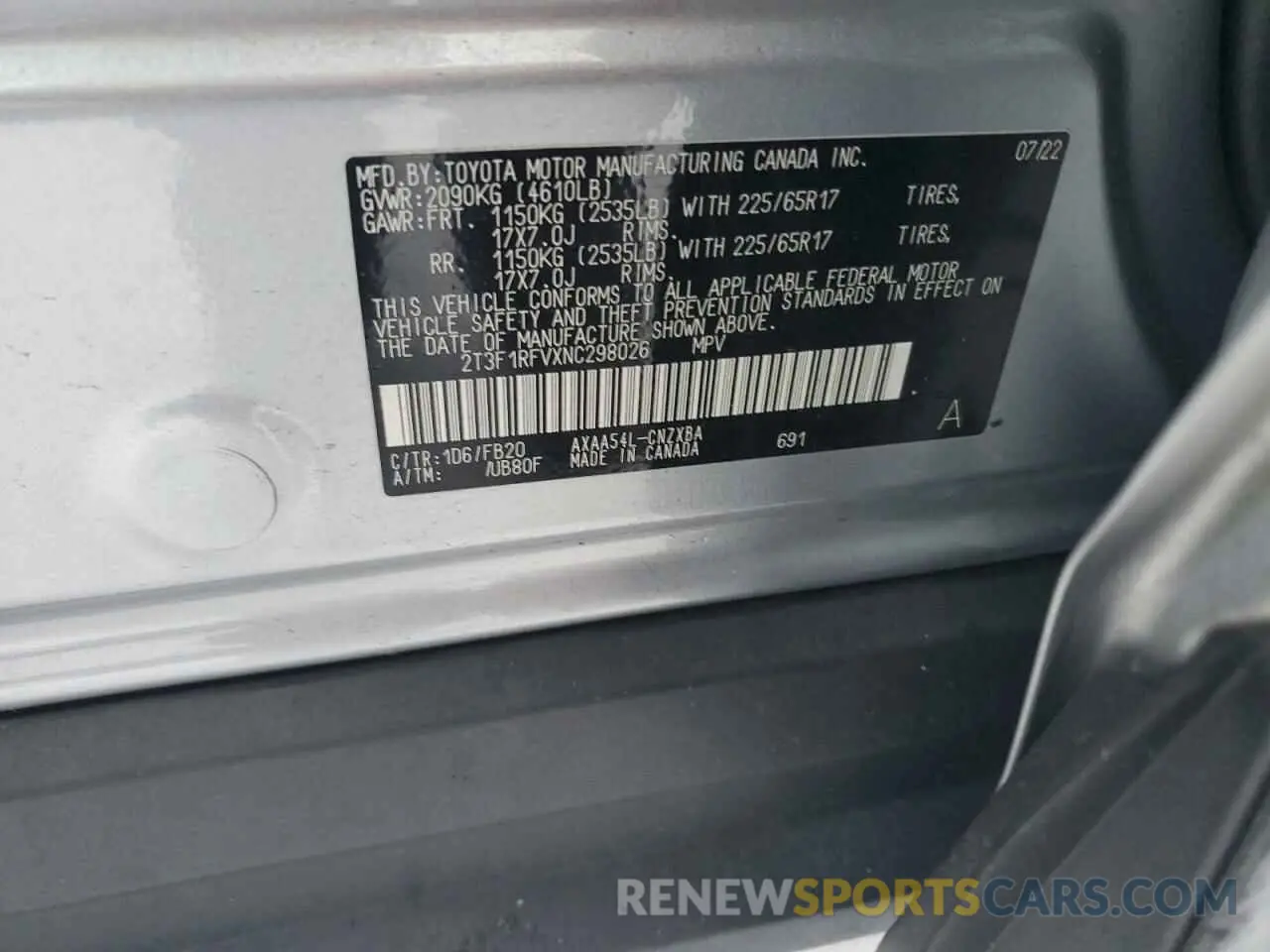 12 Photograph of a damaged car 2T3F1RFVXNC298026 TOYOTA RAV4 2022
