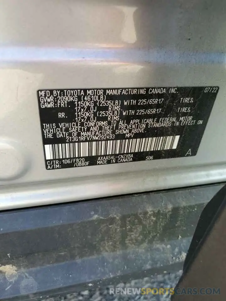 13 Photograph of a damaged car 2T3G1RFV7NW292493 TOYOTA RAV4 2022