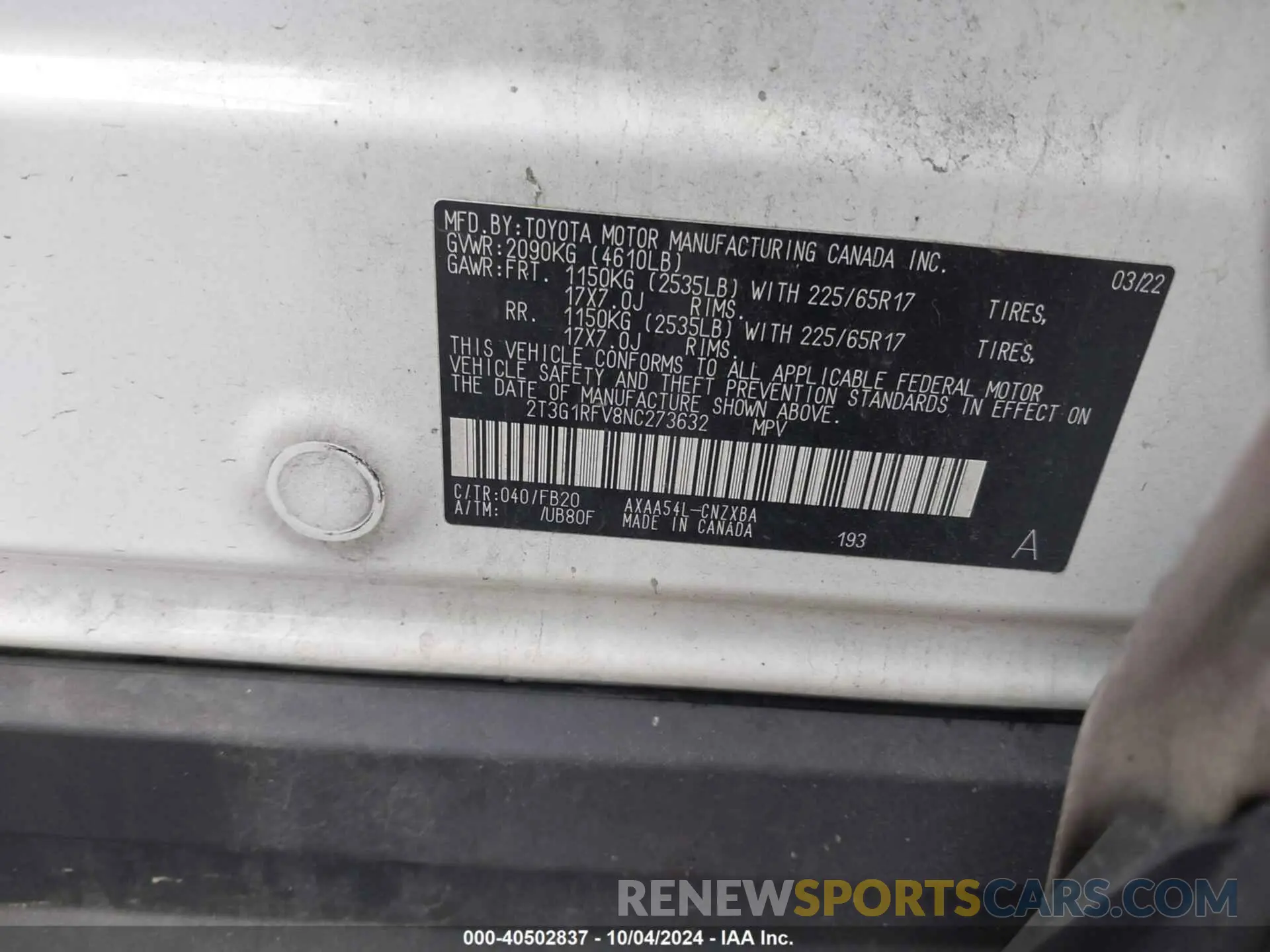 9 Photograph of a damaged car 2T3G1RFV8NC273632 TOYOTA RAV4 2022