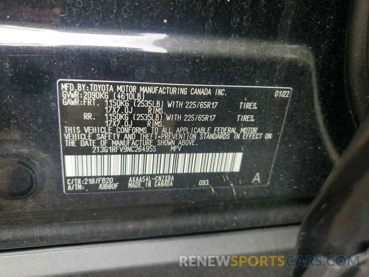 13 Photograph of a damaged car 2T3G1RFV9NC264955 TOYOTA RAV4 2022