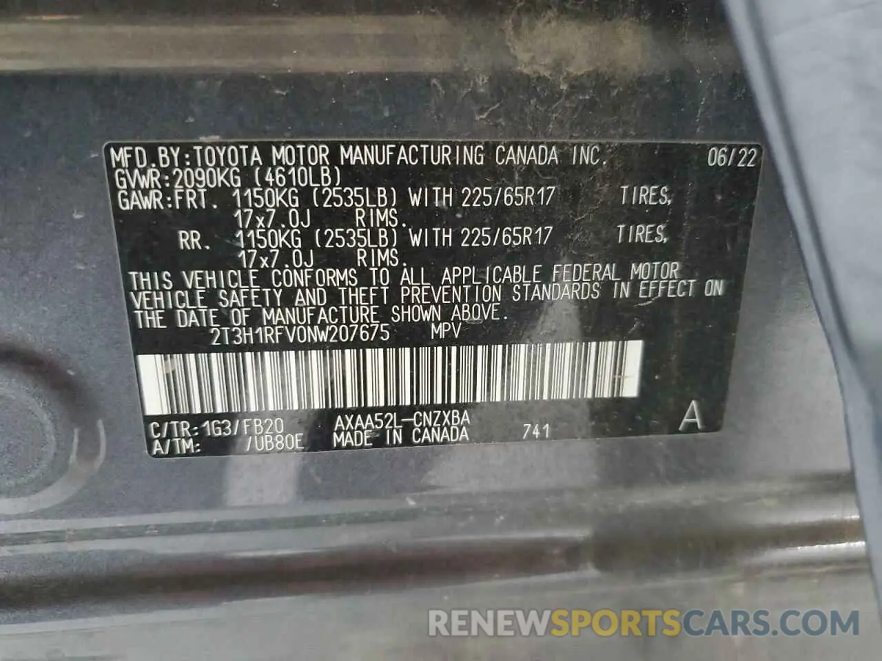 13 Photograph of a damaged car 2T3H1RFV0NW207675 TOYOTA RAV4 2022