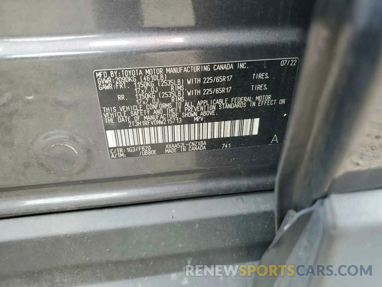 13 Photograph of a damaged car 2T3H1RFV0NW215713 TOYOTA RAV4 2022