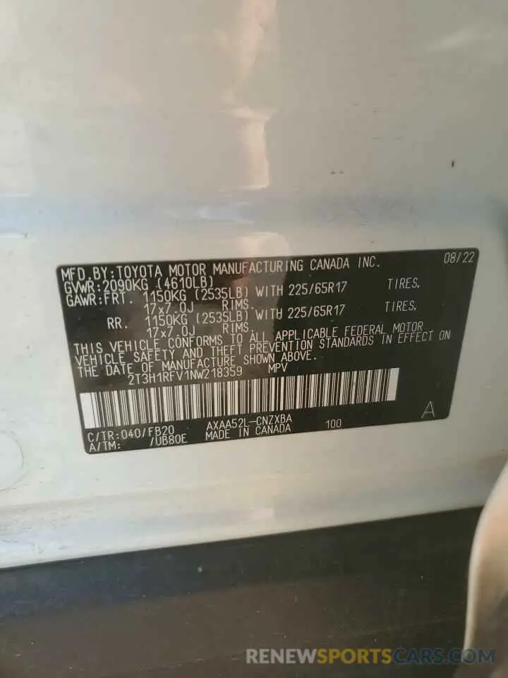14 Photograph of a damaged car 2T3H1RFV1NW218359 TOYOTA RAV4 2022