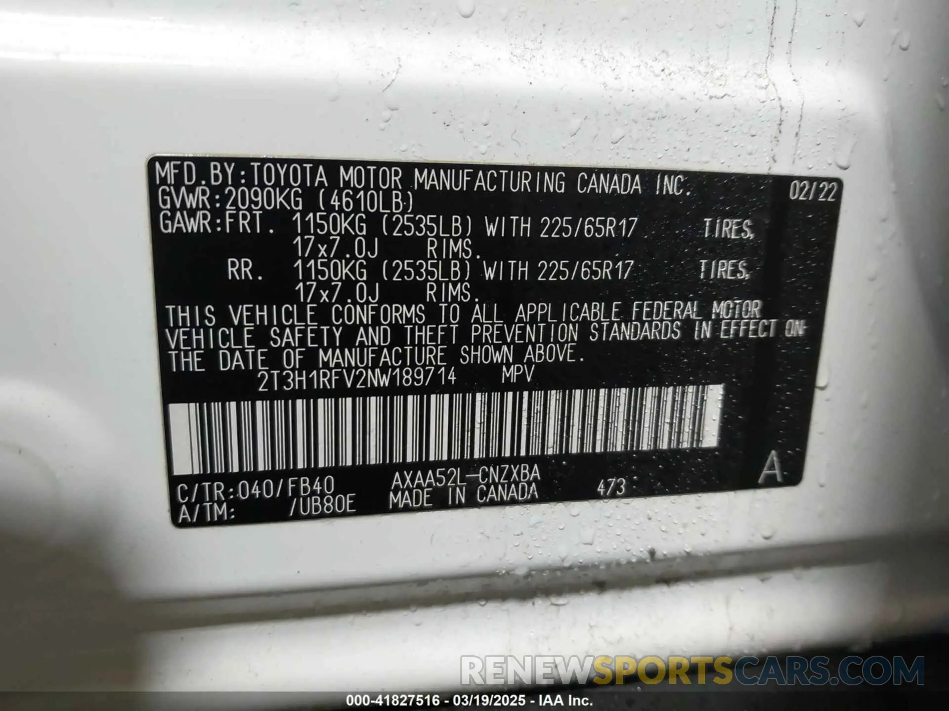 9 Photograph of a damaged car 2T3H1RFV2NW189714 TOYOTA RAV4 2022