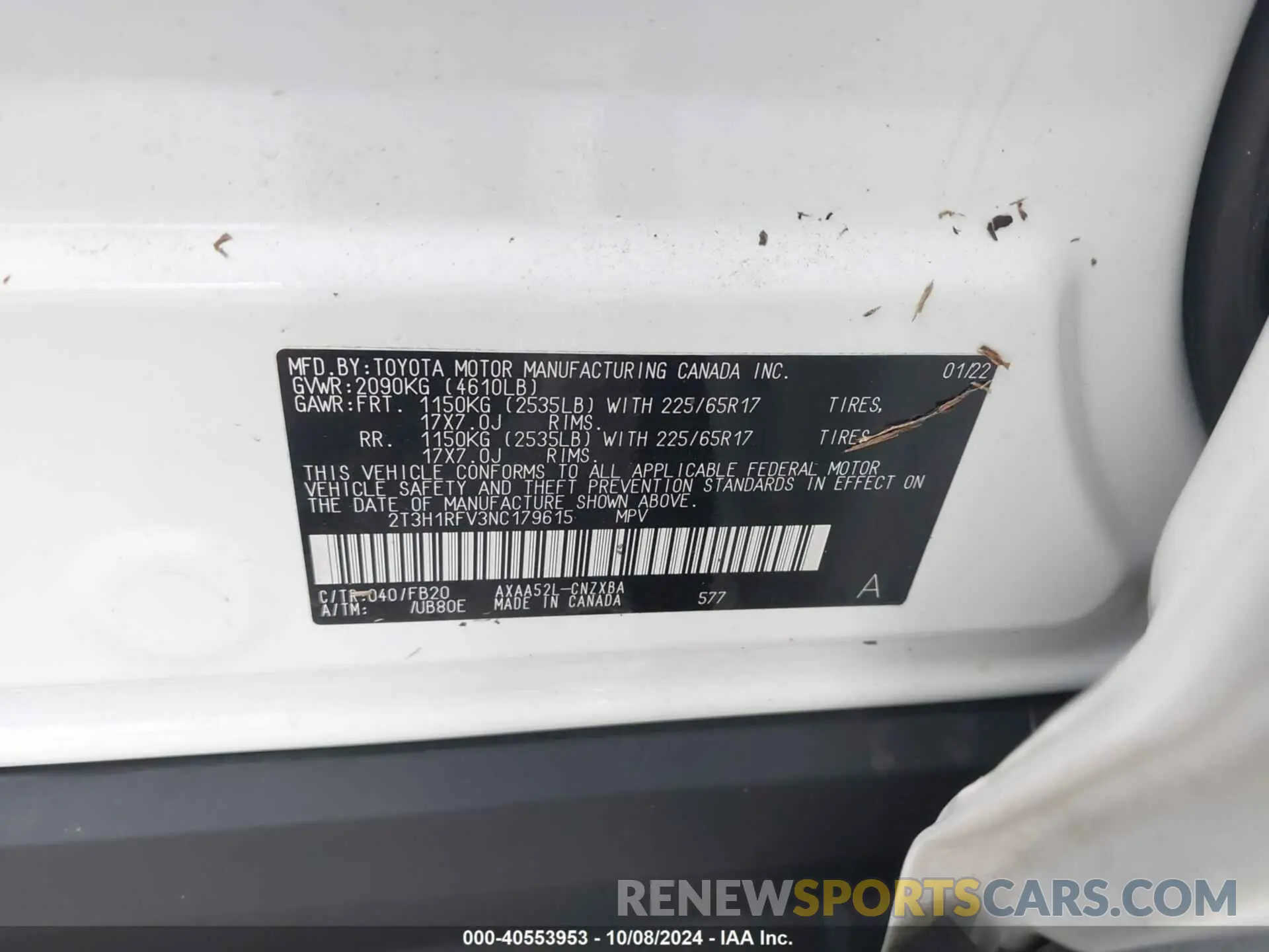 9 Photograph of a damaged car 2T3H1RFV3NC179615 TOYOTA RAV4 2022