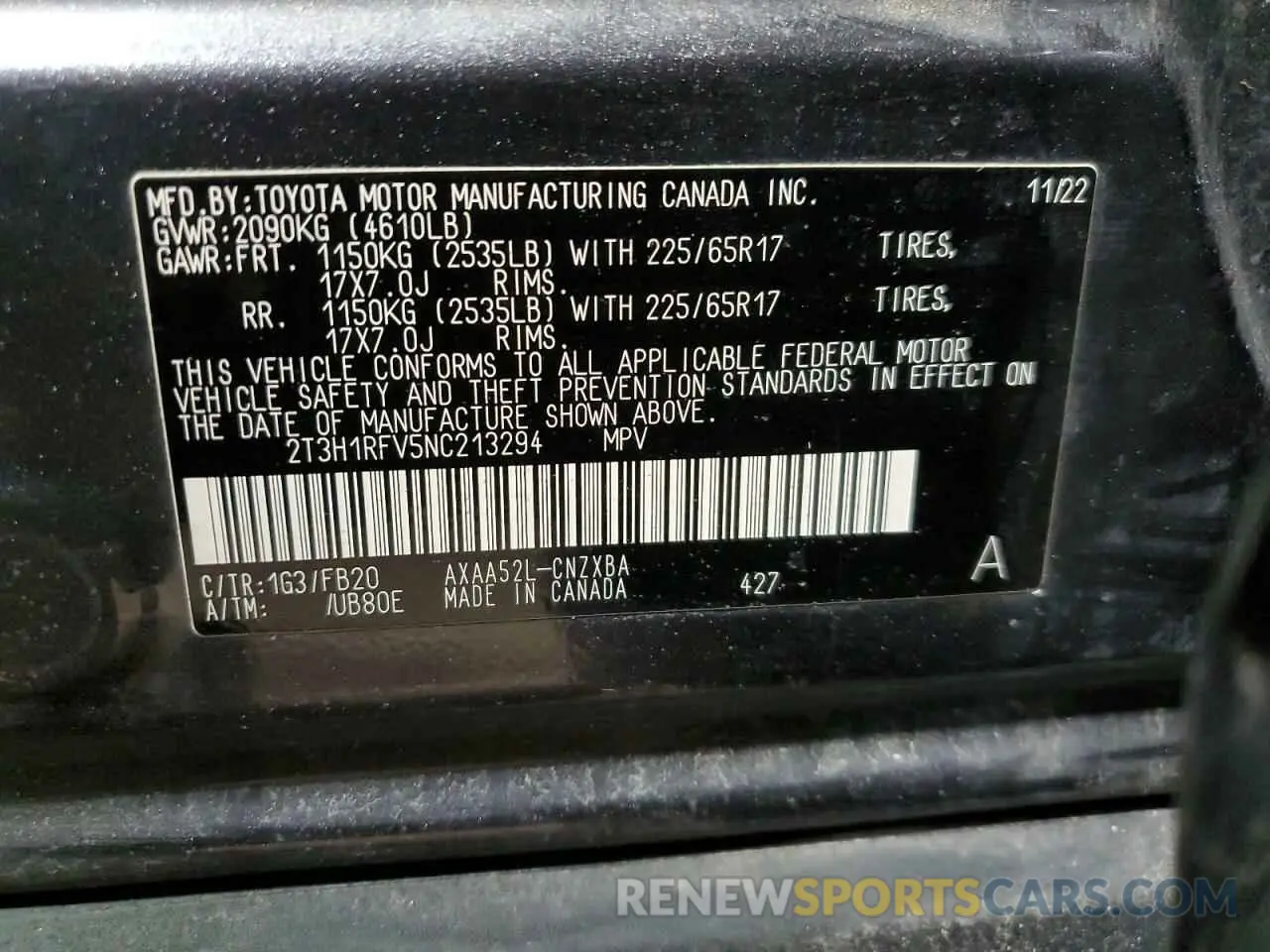 13 Photograph of a damaged car 2T3H1RFV5NC213294 TOYOTA RAV4 2022