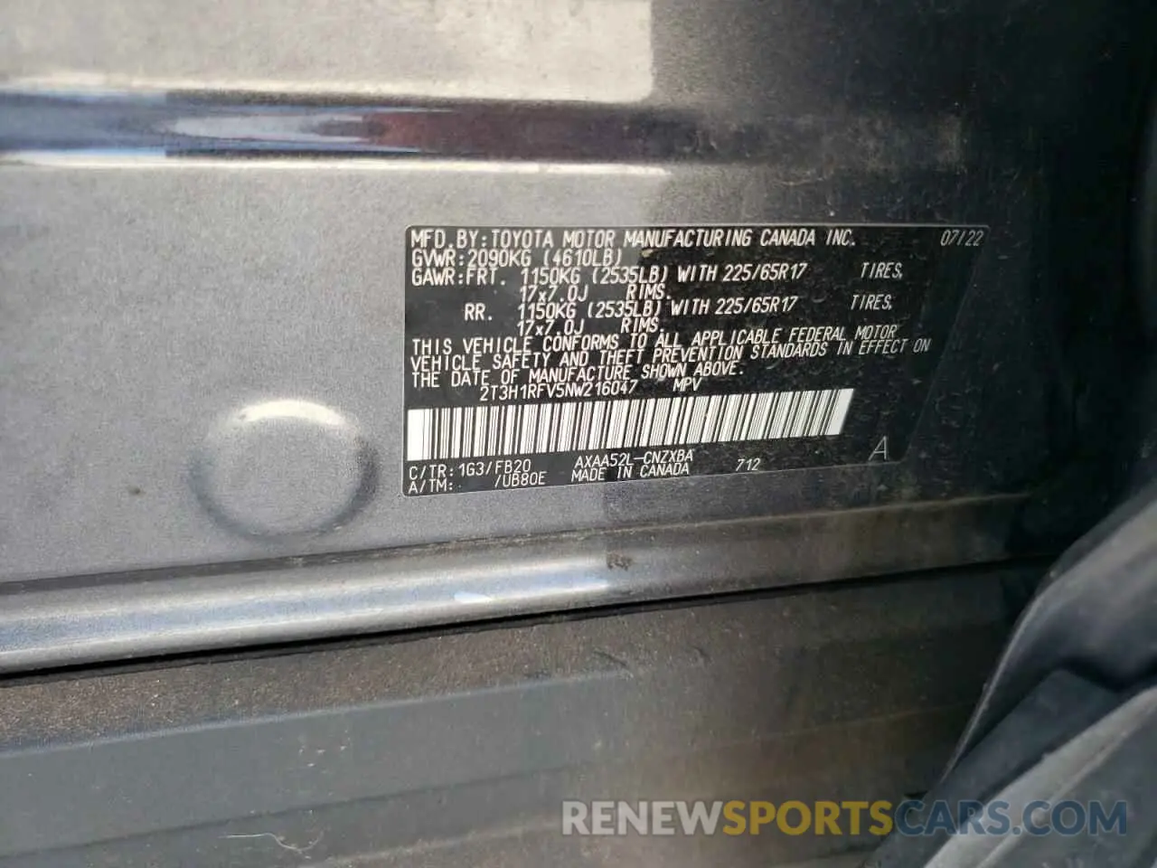 13 Photograph of a damaged car 2T3H1RFV5NW216047 TOYOTA RAV4 2022