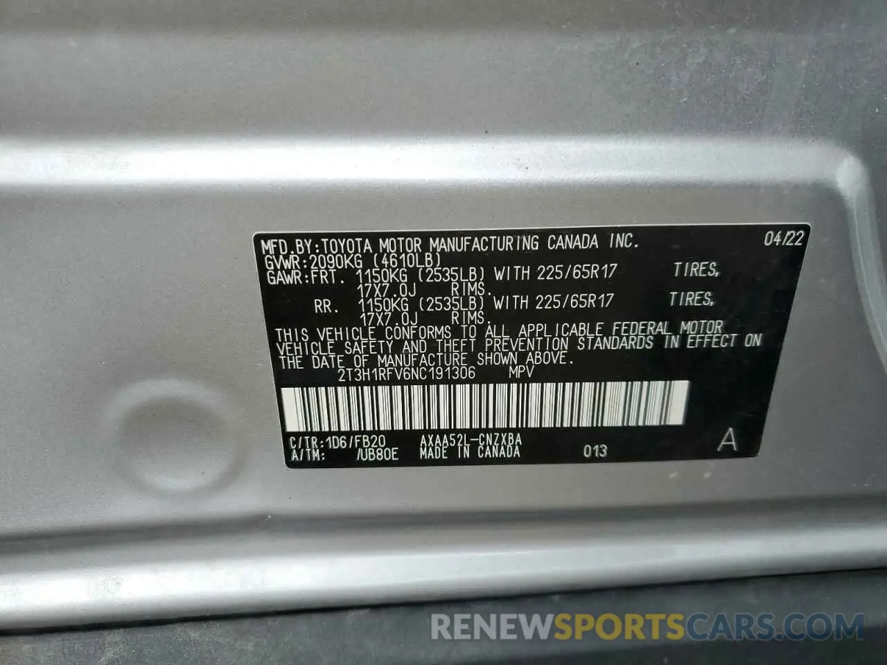 16 Photograph of a damaged car 2T3H1RFV6NC191306 TOYOTA RAV4 2022