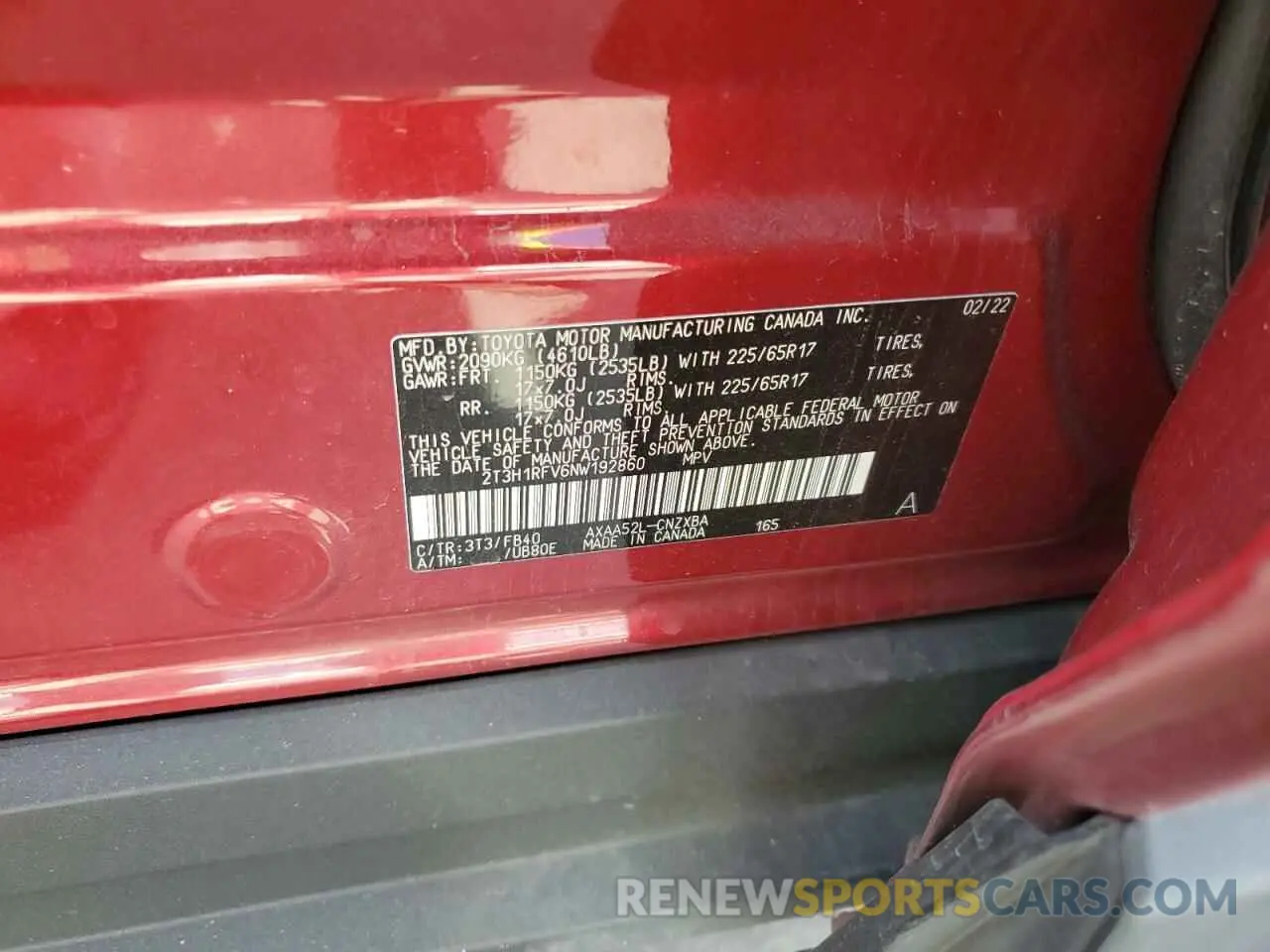 13 Photograph of a damaged car 2T3H1RFV6NW192860 TOYOTA RAV4 2022