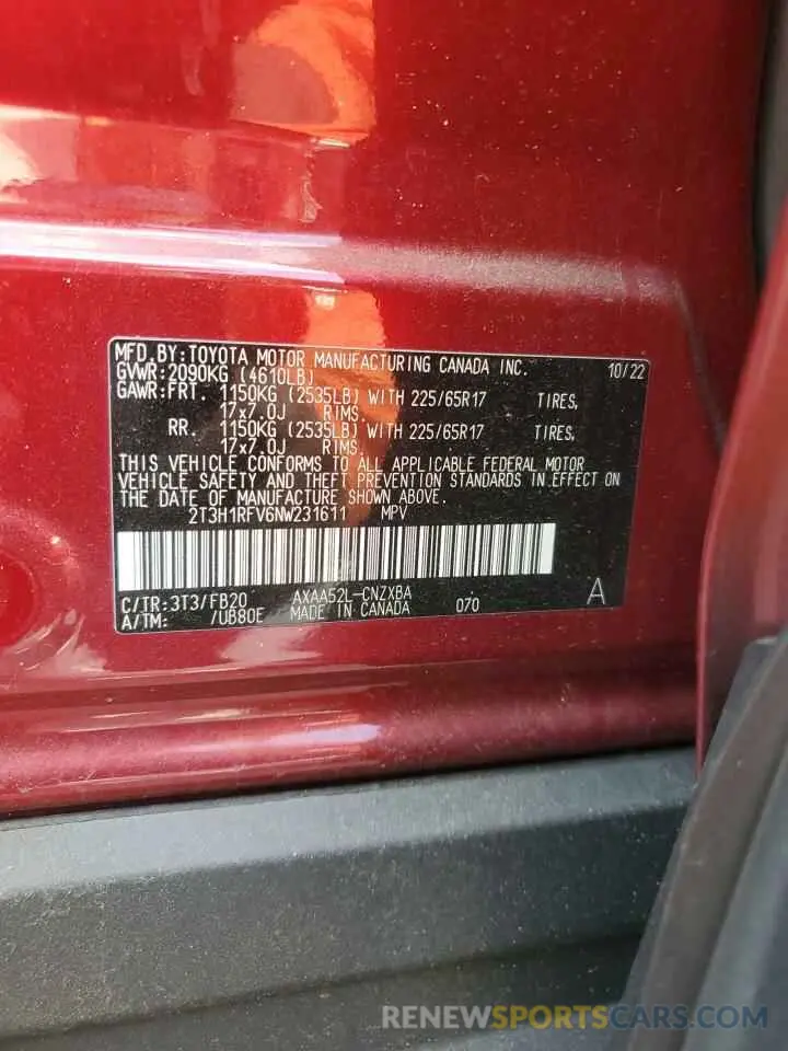 14 Photograph of a damaged car 2T3H1RFV6NW231611 TOYOTA RAV4 2022