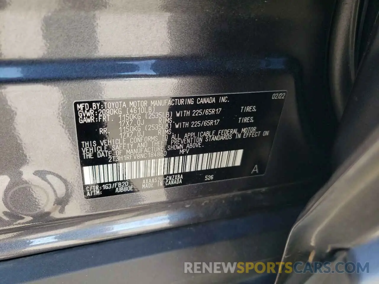 14 Photograph of a damaged car 2T3H1RFV8NC184860 TOYOTA RAV4 2022