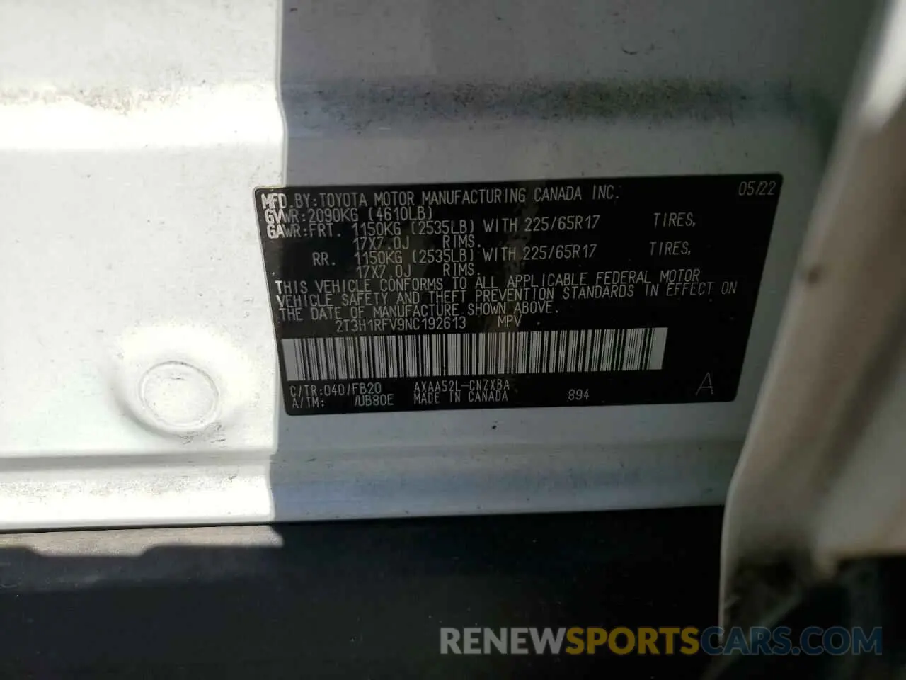 14 Photograph of a damaged car 2T3H1RFV9NC192613 TOYOTA RAV4 2022