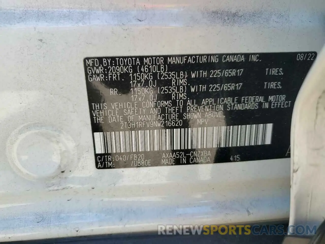 13 Photograph of a damaged car 2T3H1RFV9NW216620 TOYOTA RAV4 2022