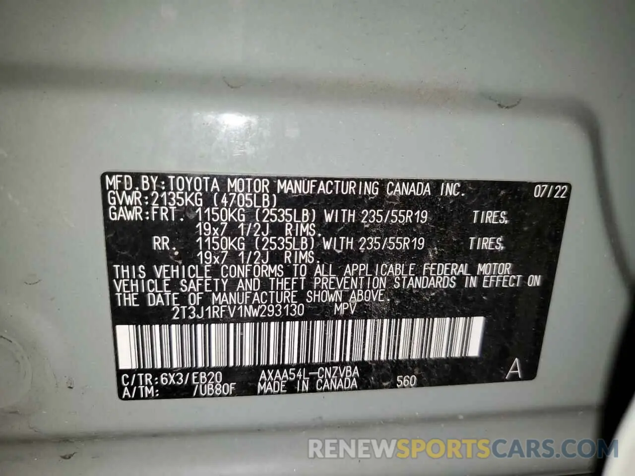 13 Photograph of a damaged car 2T3J1RFV1NW293130 TOYOTA RAV4 2022