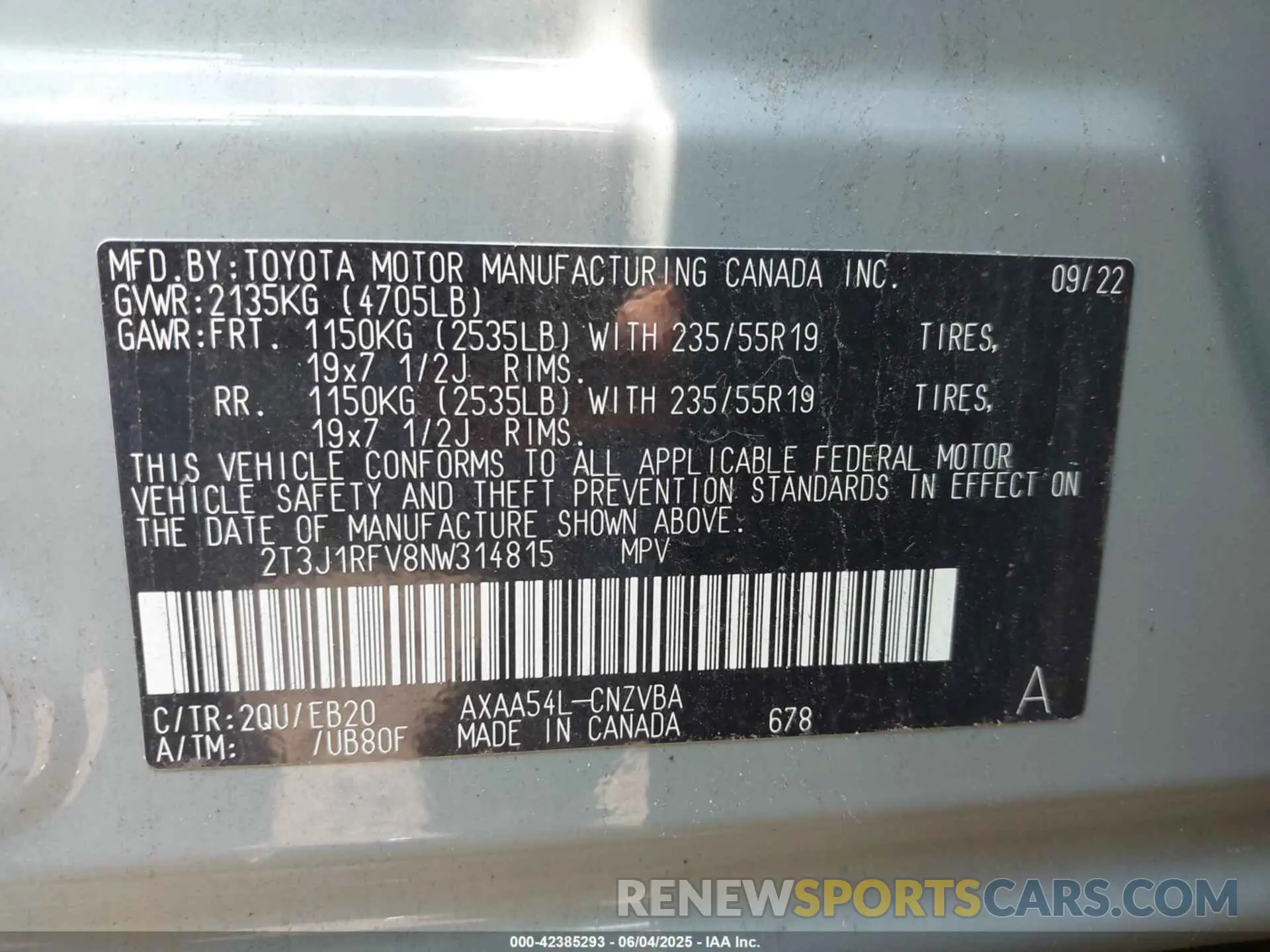 9 Photograph of a damaged car 2T3J1RFV8NW314815 TOYOTA RAV4 2022
