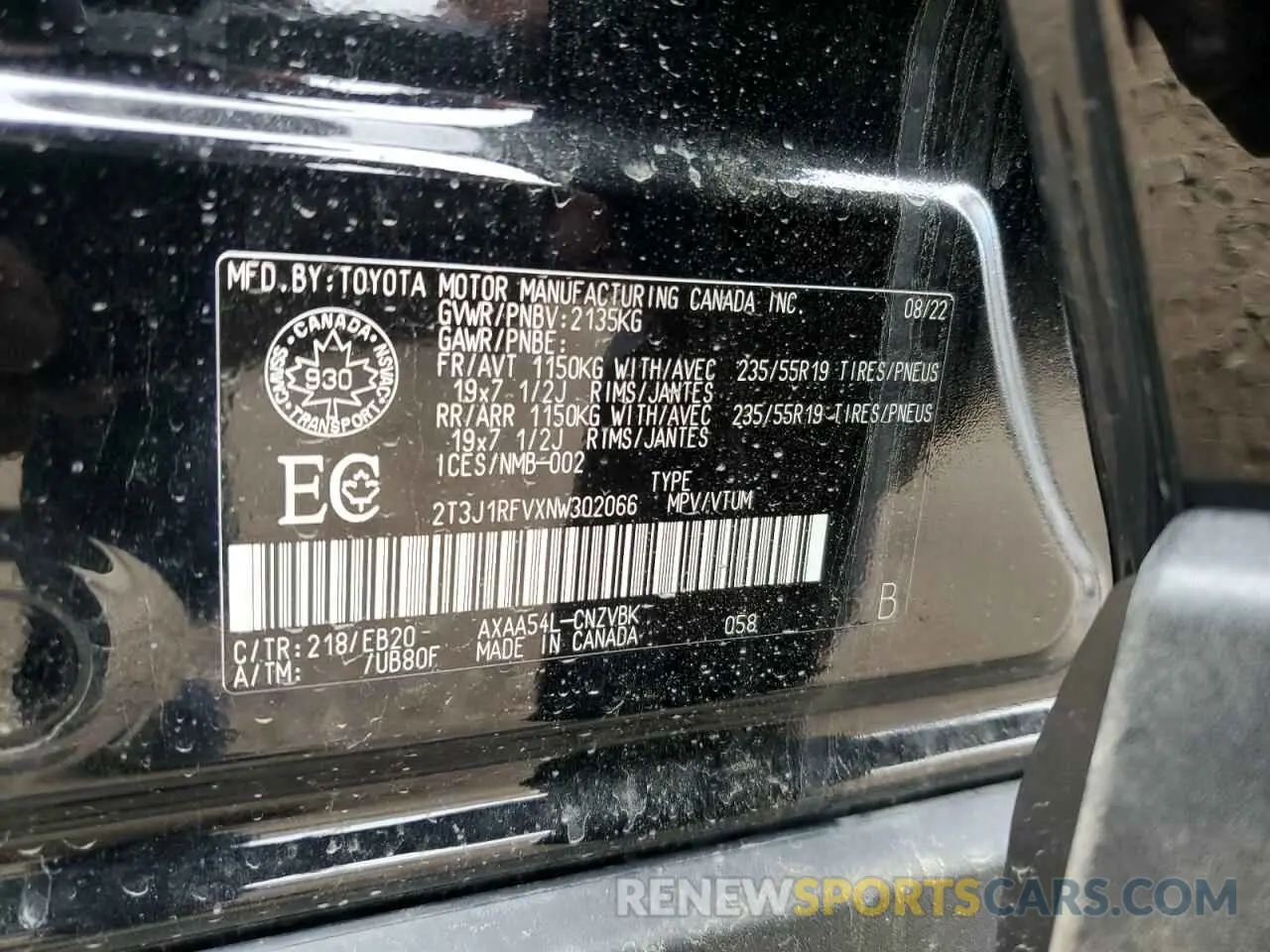 13 Photograph of a damaged car 2T3J1RFVXNW302066 TOYOTA RAV4 2022