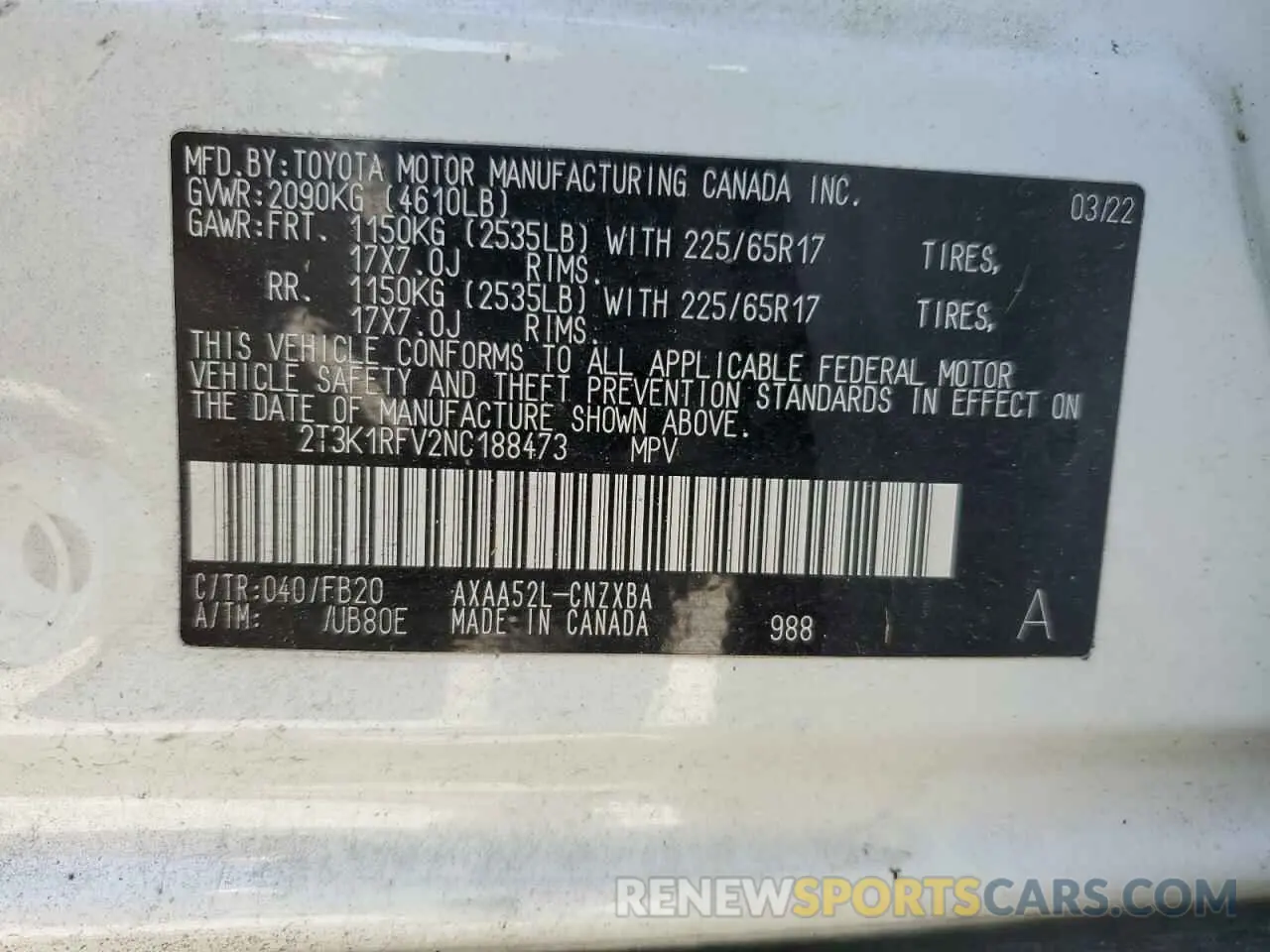 16 Photograph of a damaged car 2T3K1RFV2NC188473 TOYOTA RAV4 2022