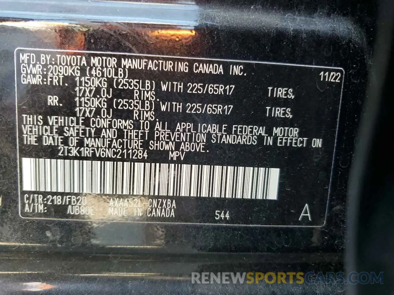 14 Photograph of a damaged car 2T3K1RFV6NC211284 TOYOTA RAV4 2022