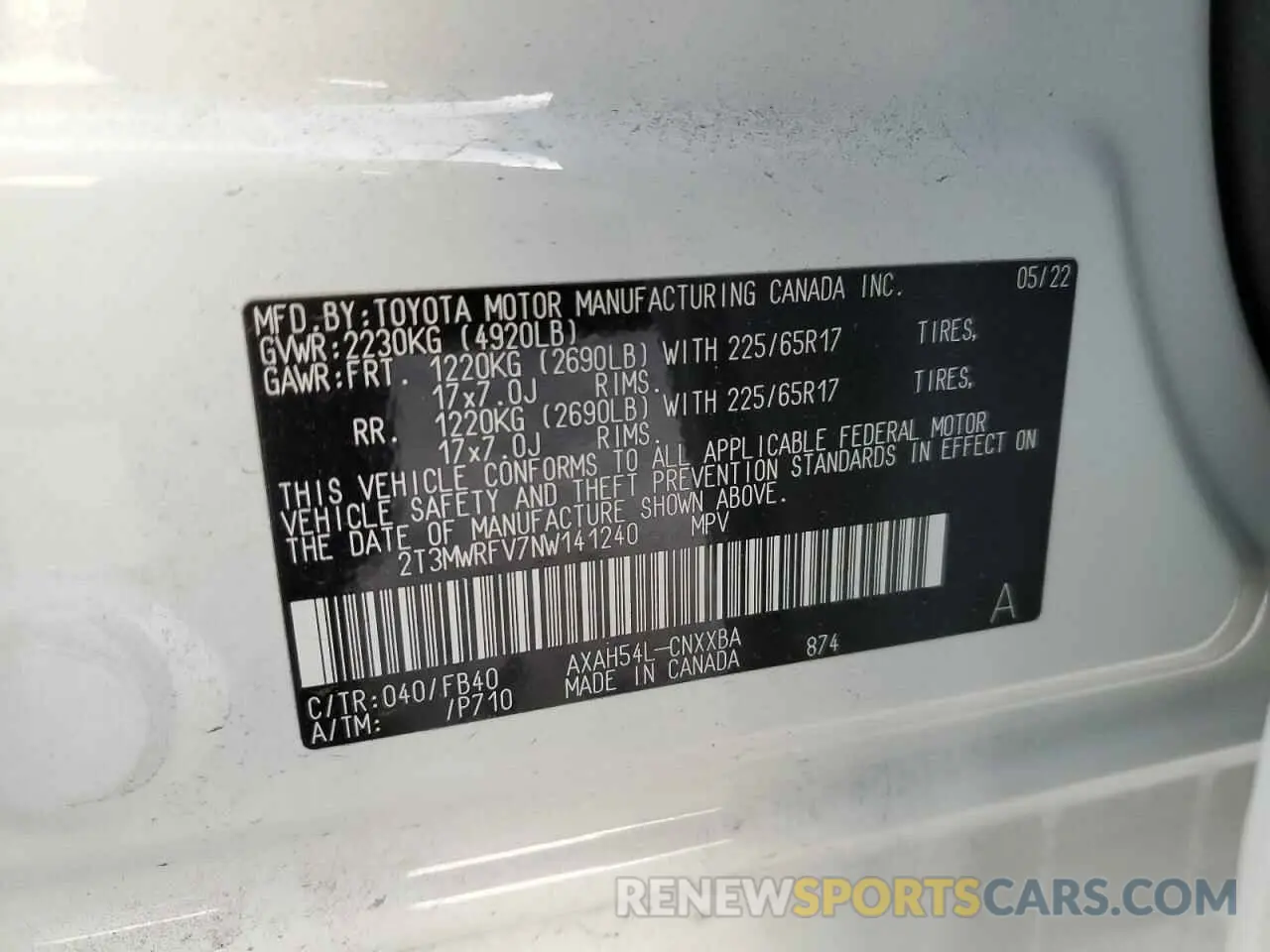 13 Photograph of a damaged car 2T3MWRFV7NW141240 TOYOTA RAV4 2022