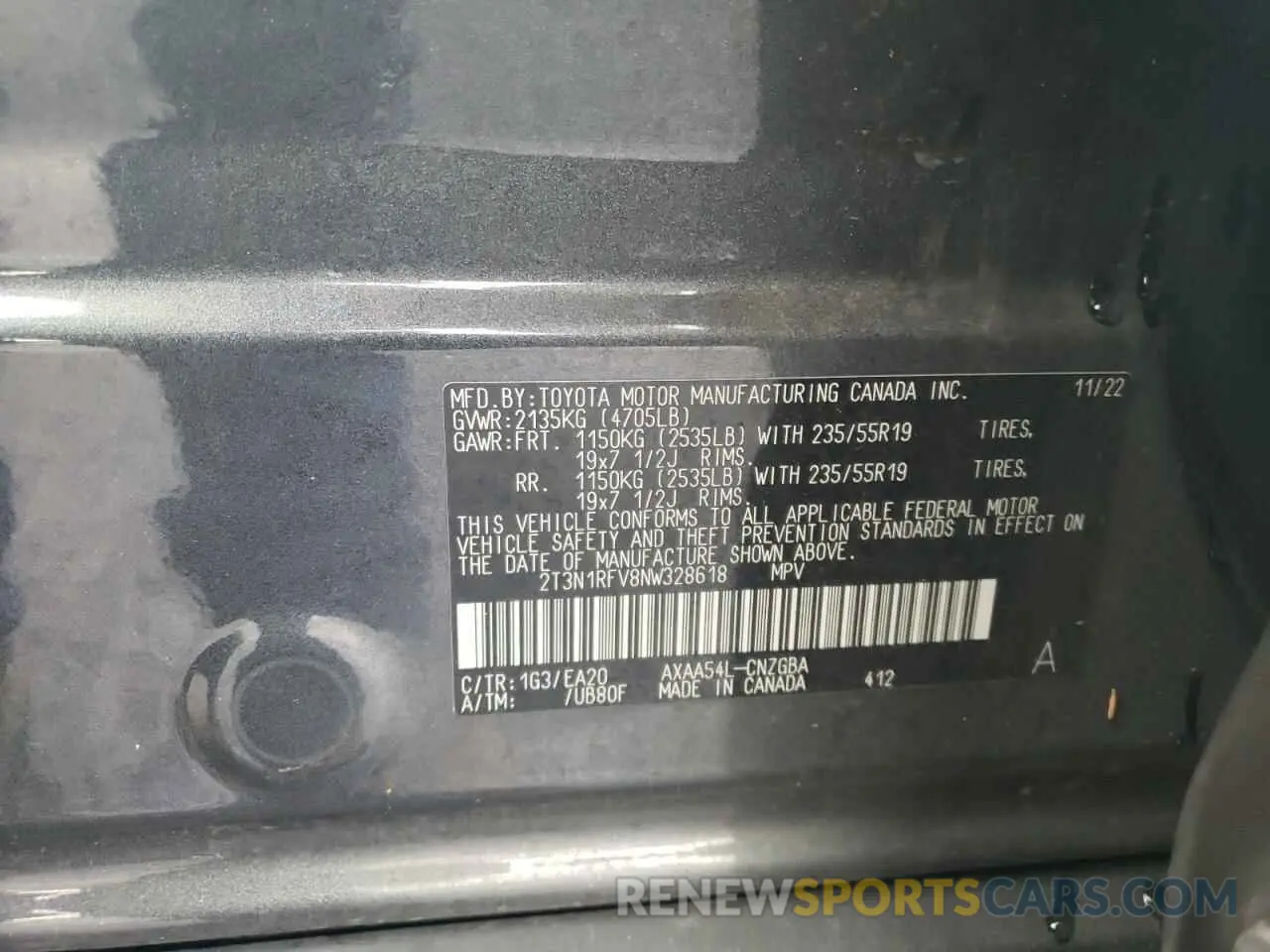 13 Photograph of a damaged car 2T3N1RFV8NW328618 TOYOTA RAV4 2022