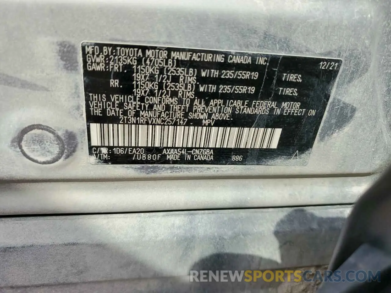 14 Photograph of a damaged car 2T3N1RFVXNC257147 TOYOTA RAV4 2022