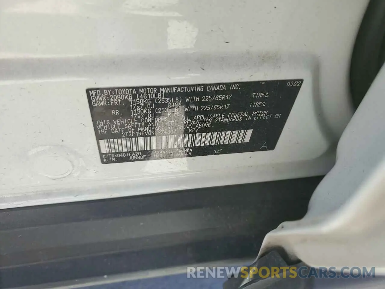 13 Photograph of a damaged car 2T3P1RFV0NC274807 TOYOTA RAV4 2022