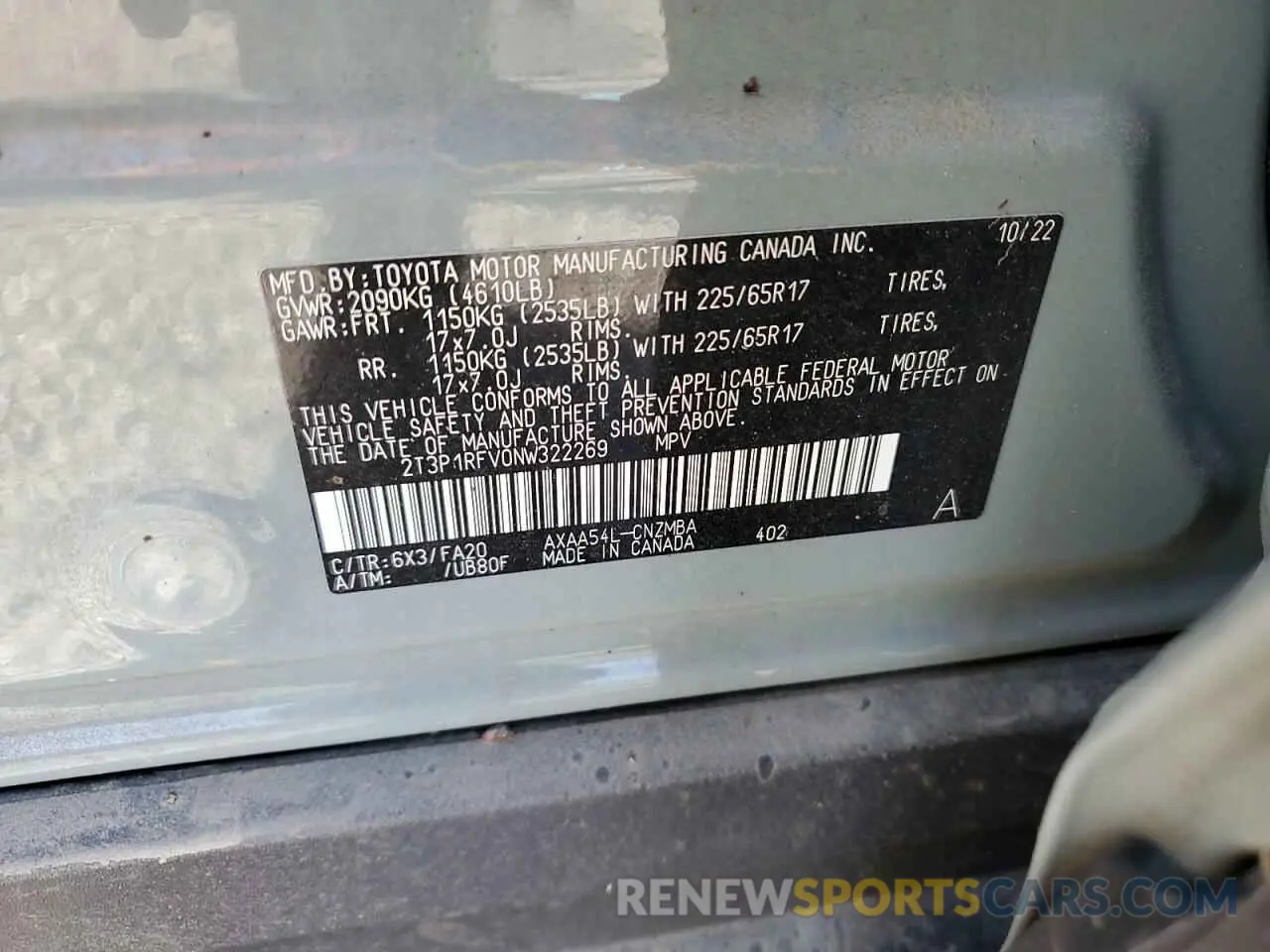 15 Photograph of a damaged car 2T3P1RFV0NW322269 TOYOTA RAV4 2022