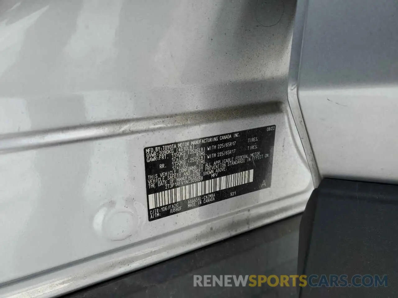 13 Photograph of a damaged car 2T3P1RFV1NC305658 TOYOTA RAV4 2022
