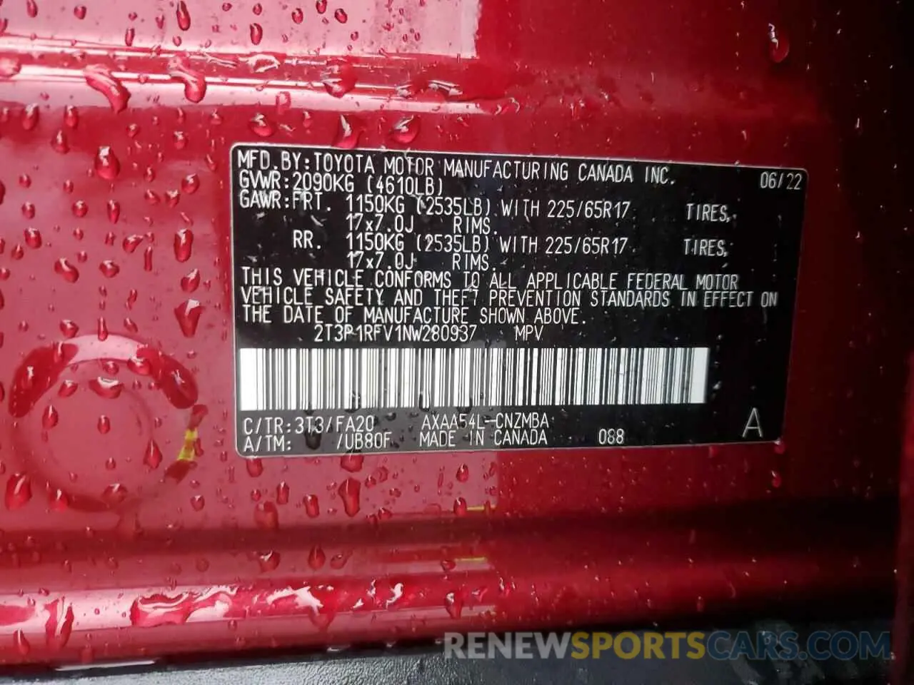 13 Photograph of a damaged car 2T3P1RFV1NW280937 TOYOTA RAV4 2022
