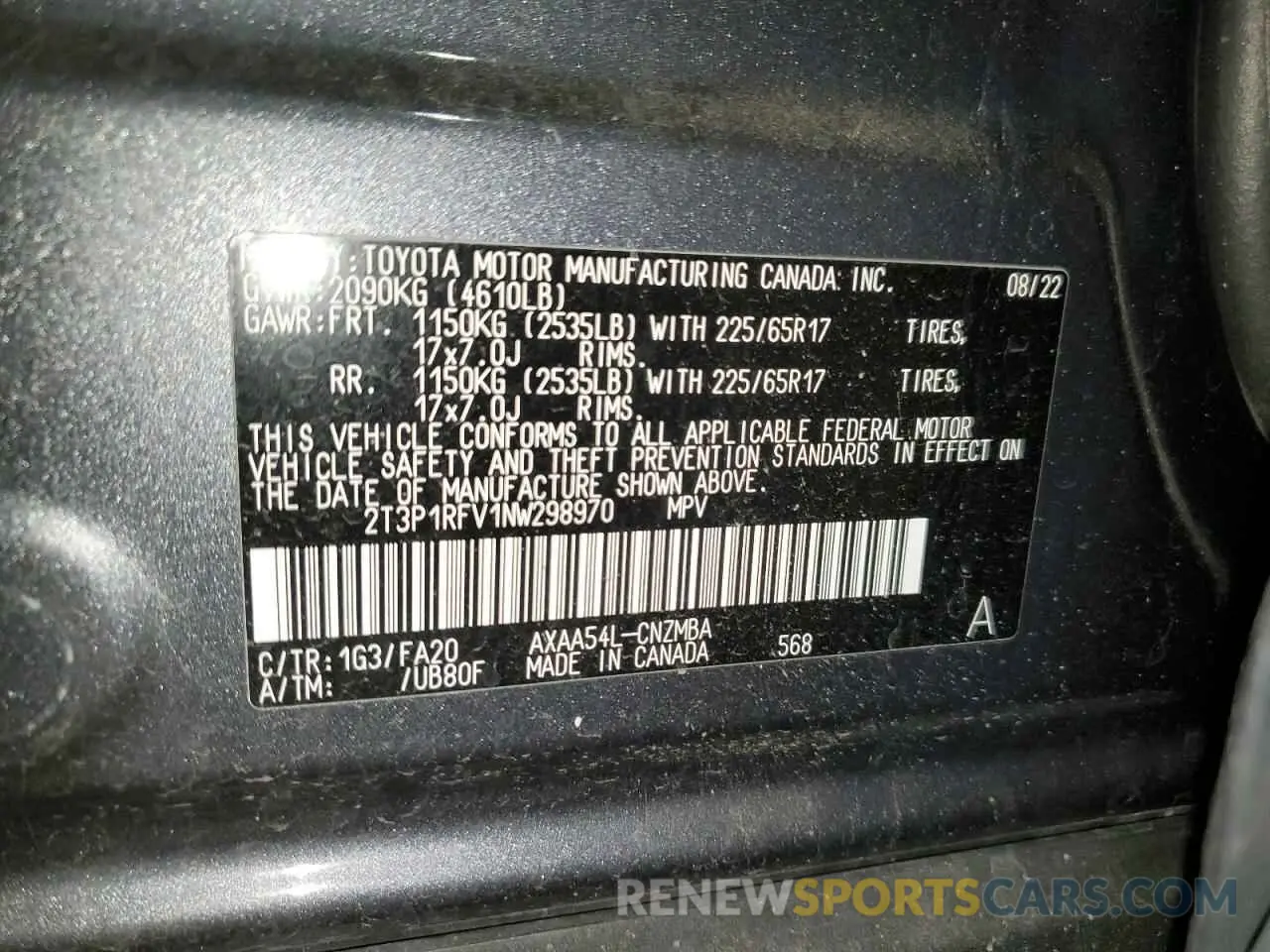 13 Photograph of a damaged car 2T3P1RFV1NW298970 TOYOTA RAV4 2022