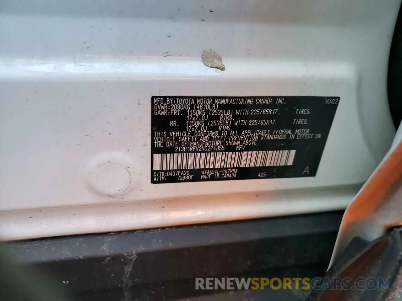 15 Photograph of a damaged car 2T3P1RFV2NC274355 TOYOTA RAV4 2022
