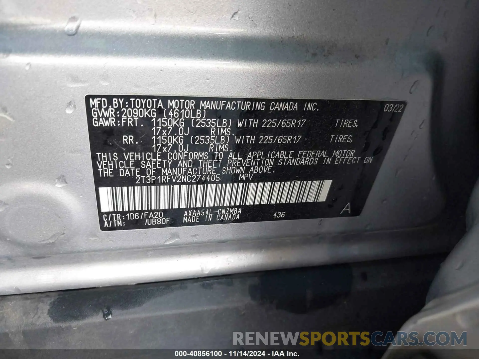 9 Photograph of a damaged car 2T3P1RFV2NC274405 TOYOTA RAV4 2022