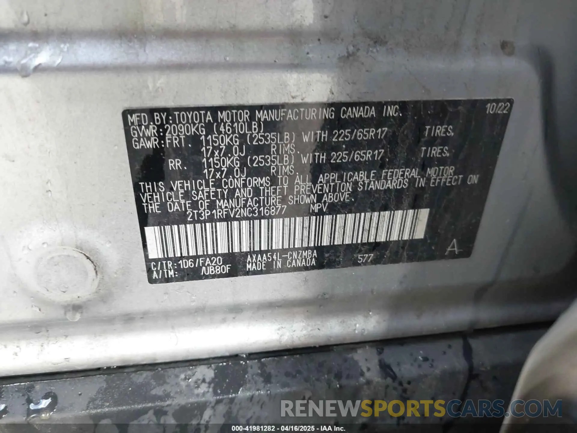 9 Photograph of a damaged car 2T3P1RFV2NC316877 TOYOTA RAV4 2022