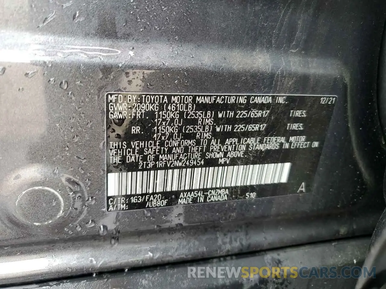 13 Photograph of a damaged car 2T3P1RFV2NW249454 TOYOTA RAV4 2022