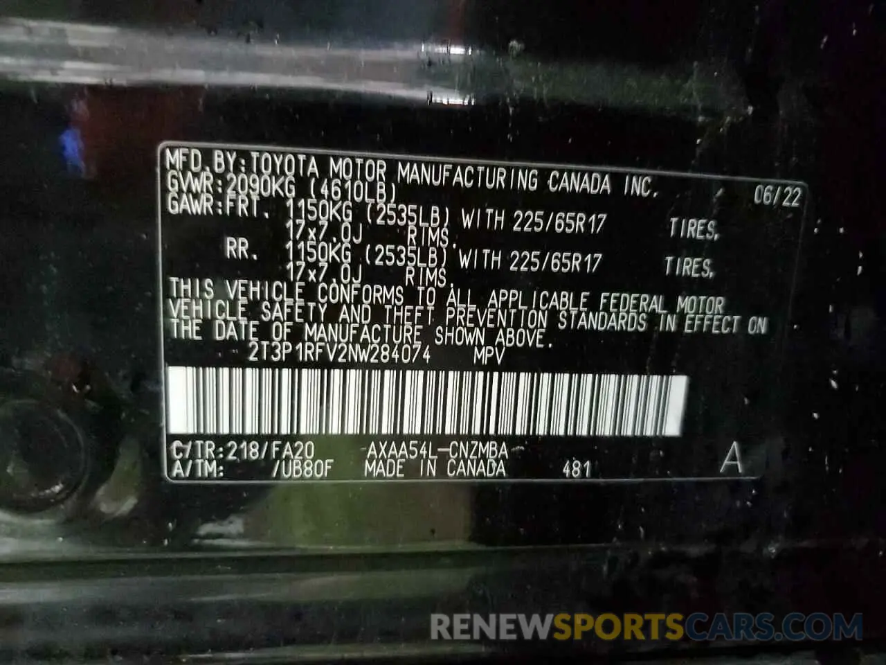 13 Photograph of a damaged car 2T3P1RFV2NW284074 TOYOTA RAV4 2022