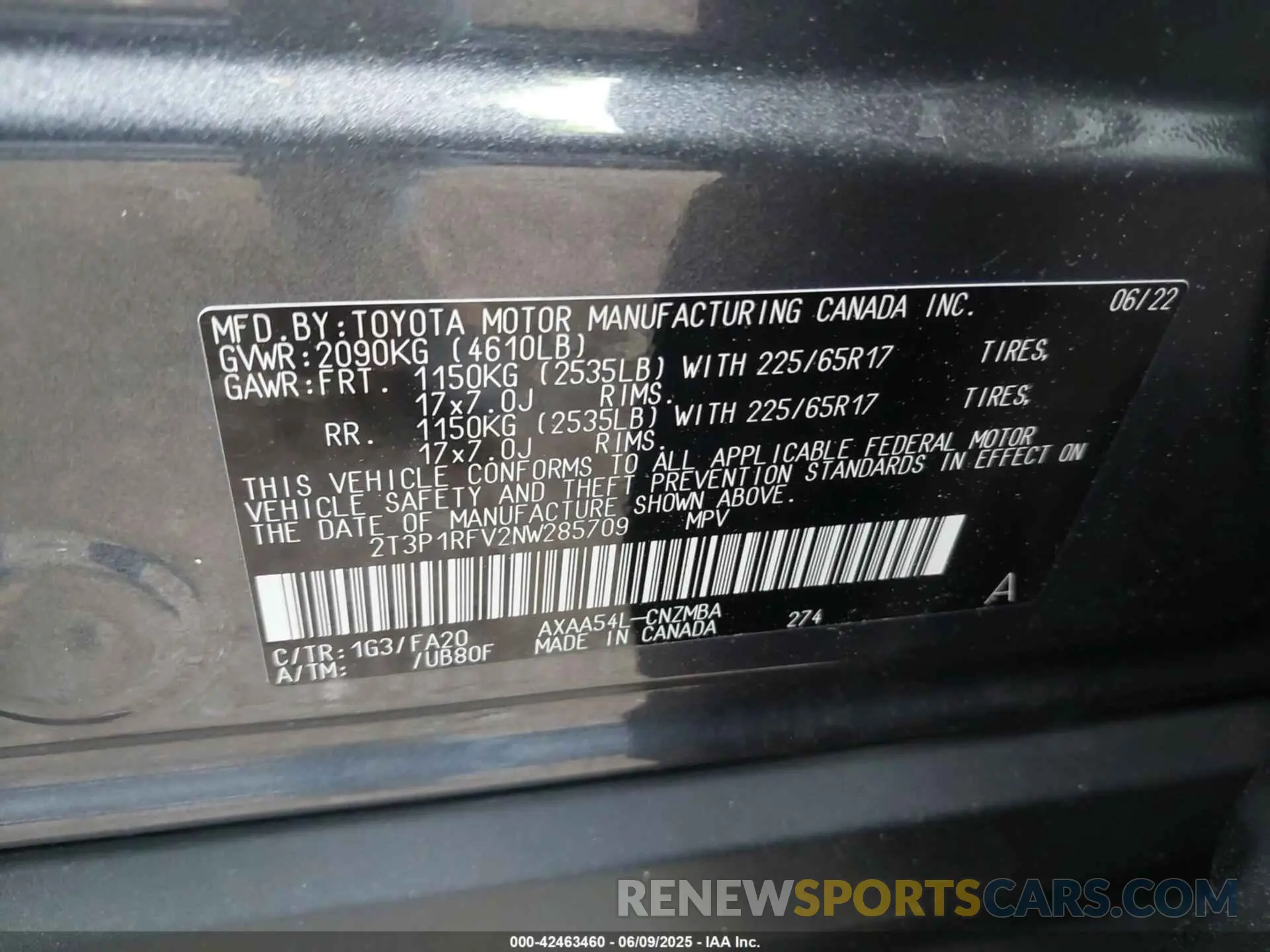9 Photograph of a damaged car 2T3P1RFV2NW285709 TOYOTA RAV4 2022