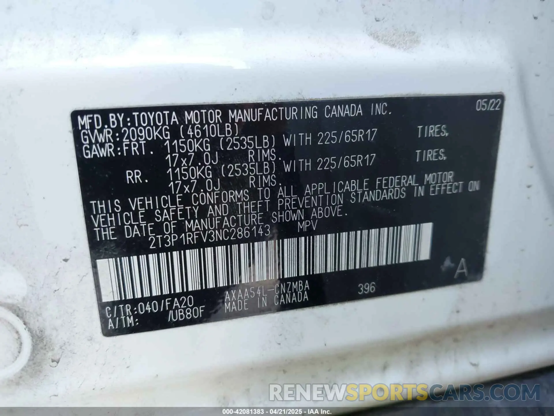 9 Photograph of a damaged car 2T3P1RFV3NC286143 TOYOTA RAV4 2022