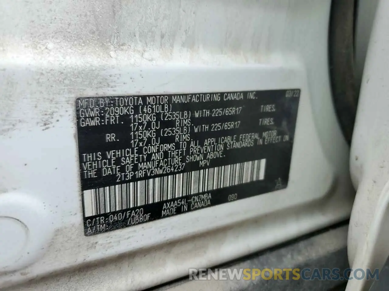 13 Photograph of a damaged car 2T3P1RFV3NW264237 TOYOTA RAV4 2022