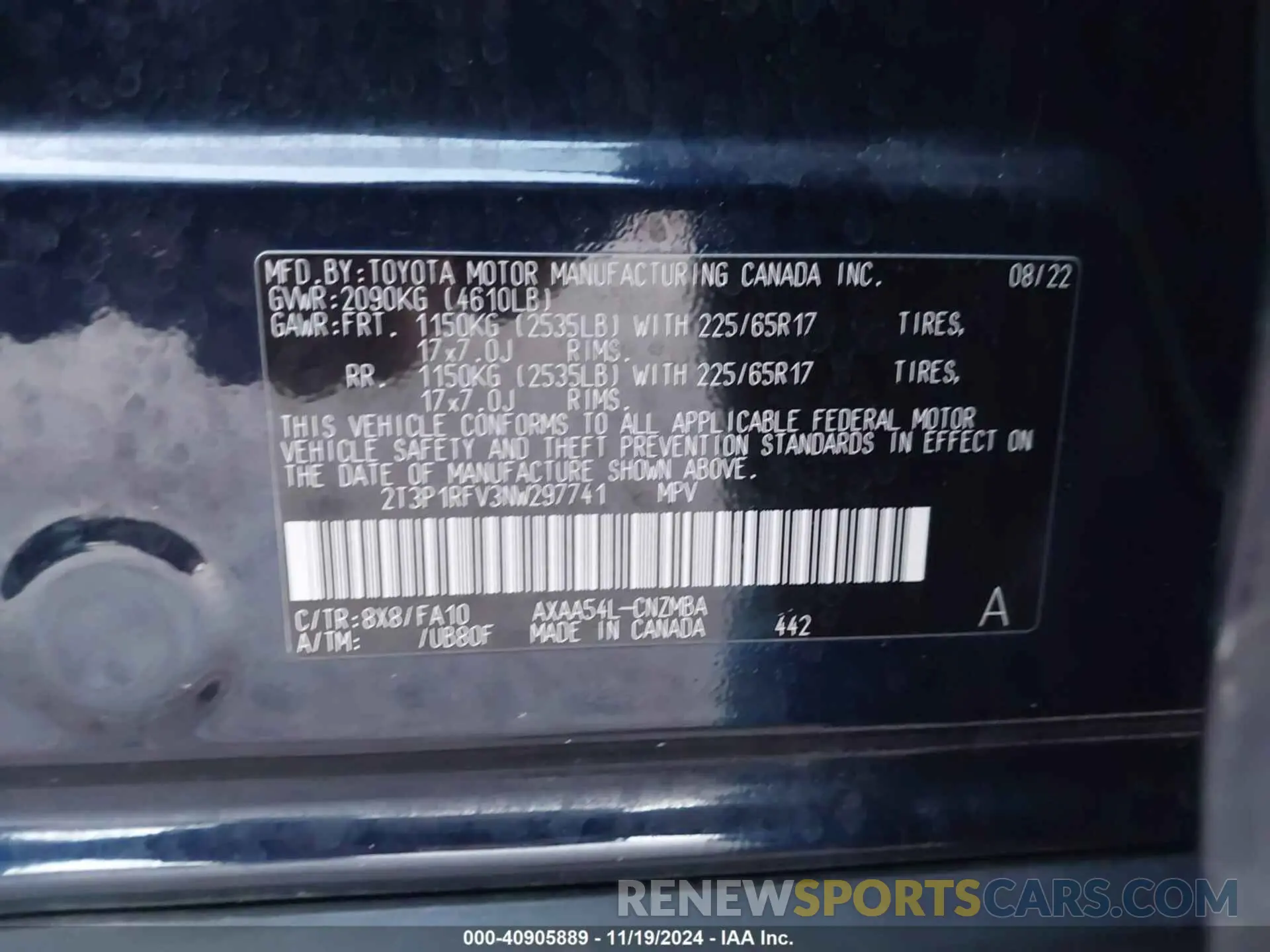9 Photograph of a damaged car 2T3P1RFV3NW297741 TOYOTA RAV4 2022