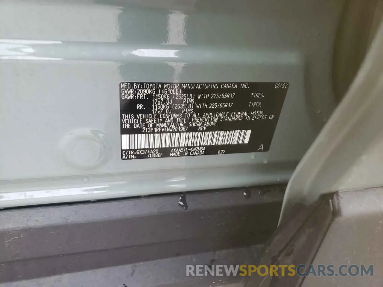 10 Photograph of a damaged car 2T3P1RFV4NW281967 TOYOTA RAV4 2022