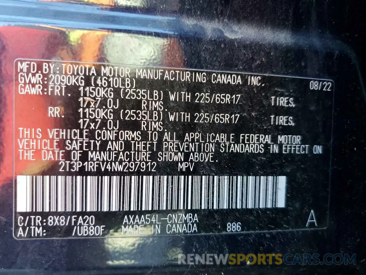 14 Photograph of a damaged car 2T3P1RFV4NW297912 TOYOTA RAV4 2022