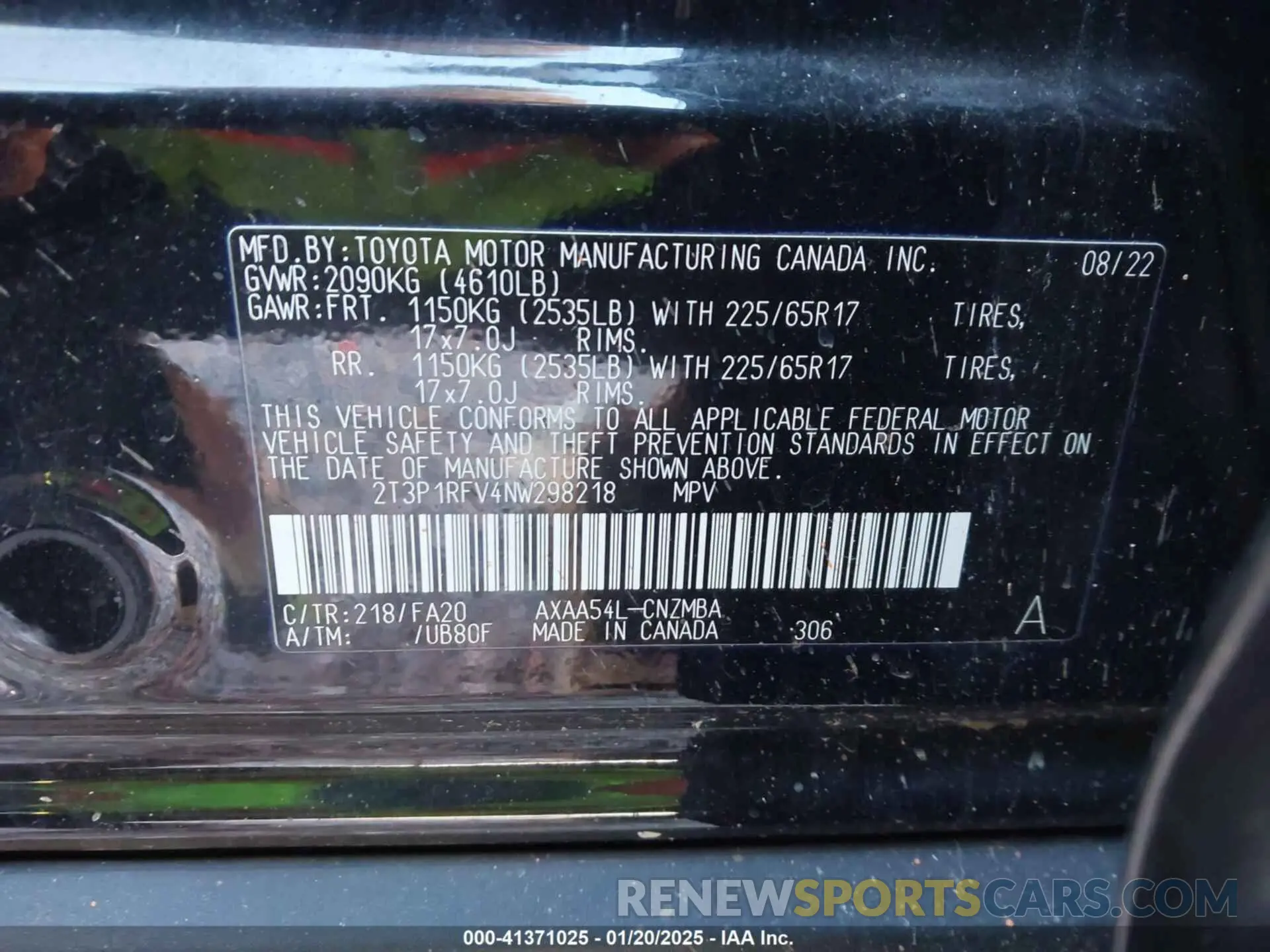 9 Photograph of a damaged car 2T3P1RFV4NW298218 TOYOTA RAV4 2022