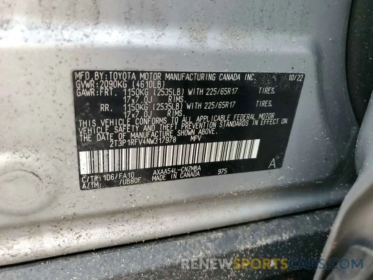 13 Photograph of a damaged car 2T3P1RFV4NW317978 TOYOTA RAV4 2022